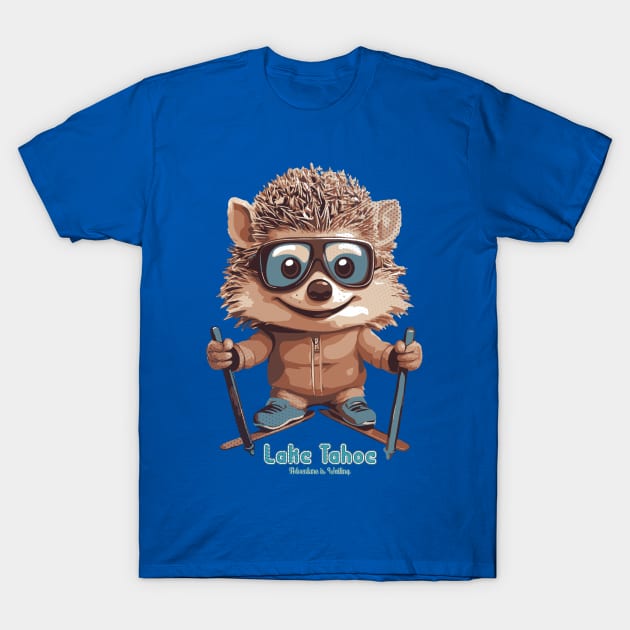 Cute Hedgehog Lake Tahoe Ski T-Shirt by Surrealcoin777